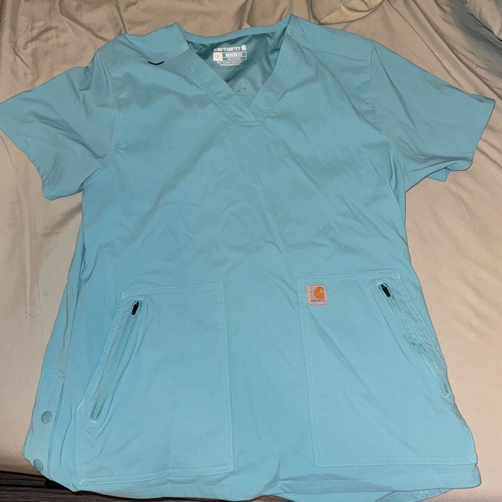 Carhartt Women's Light Blue V-Neck Scrub Top